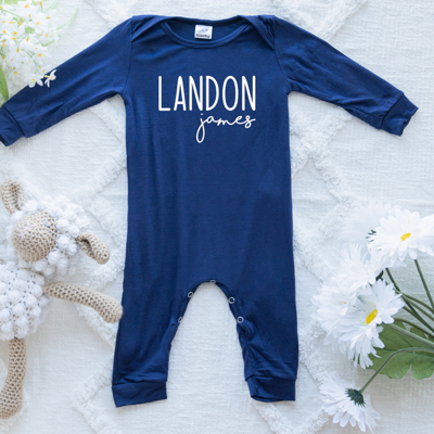 Personalized Mod First  Middle Name Silky Baby Long Sleeve Romper