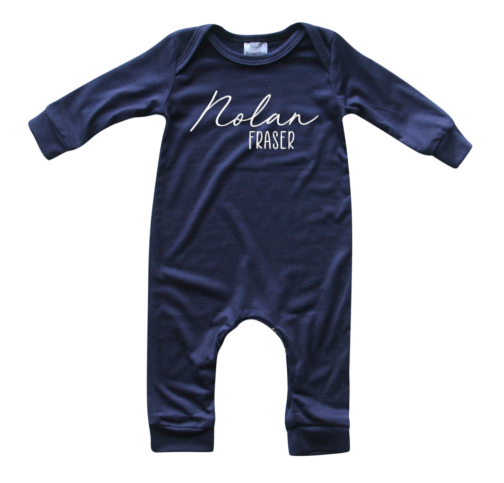 Personalized First + Middle Name Silky Baby Long Sleeve Romper