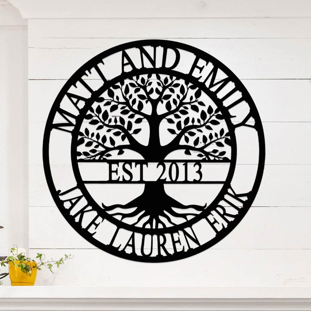 Established Family Tree Name Sign - Family Tree Wall Decor Last Name Signs for Home