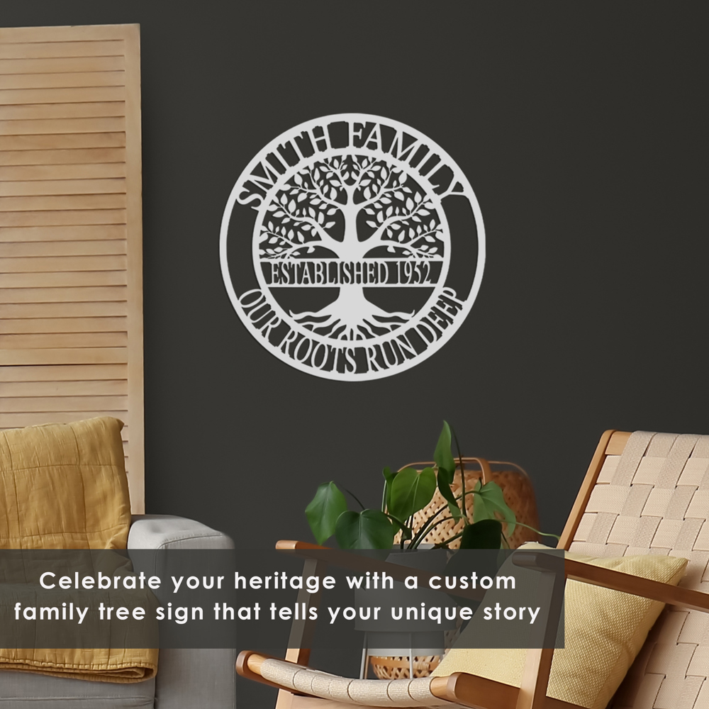 Established Family Tree Name Sign - Family Tree Wall Decor Last Name Signs for Home