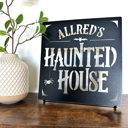 Tabletop - 15 inch Haunted House Custom Name Sign – Personalized Halloween Decoration - Tabletop or Hanging