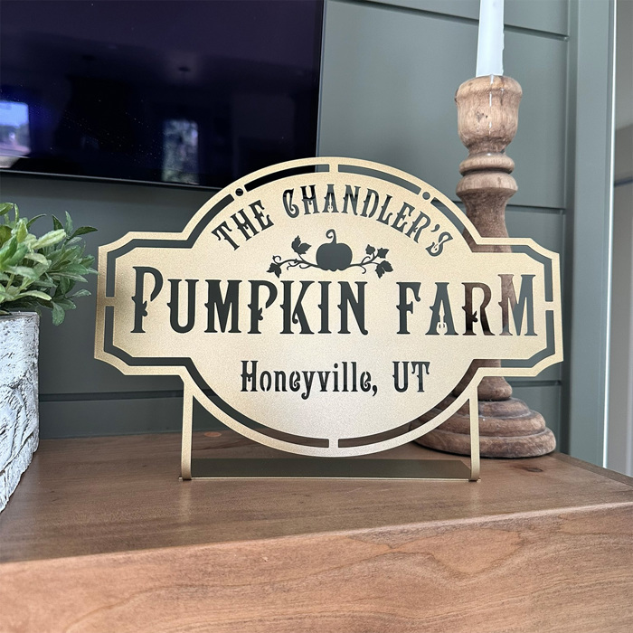Pumpkin Farm Custom Name Sign – Personalized Fall Decor with Family Name – Farmhouse Autumn Sign for Porch, Mantel, or Entryway