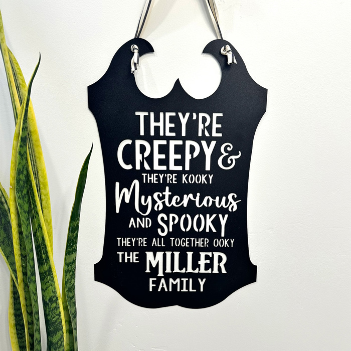 Creepy Family Name Sign | Custom Halloween Plaque with “They’re Creepy and They’re Kooky” Verse