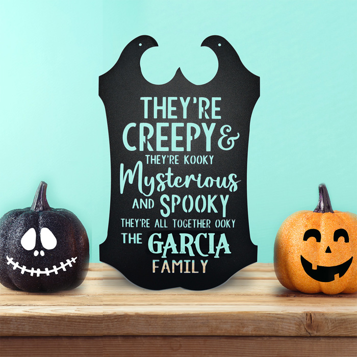 Creepy Family Name Sign | Custom Halloween Plaque with “They’re Creepy and They’re Kooky” Verse