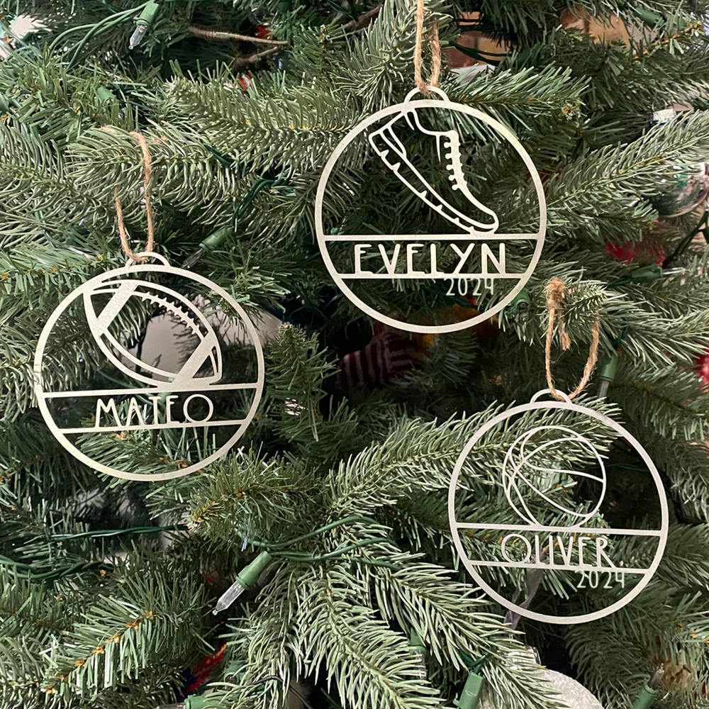 Sports Ornament Personalized - 3 pack - 30 Sports Theme Styles - Metal Christmas Ornaments