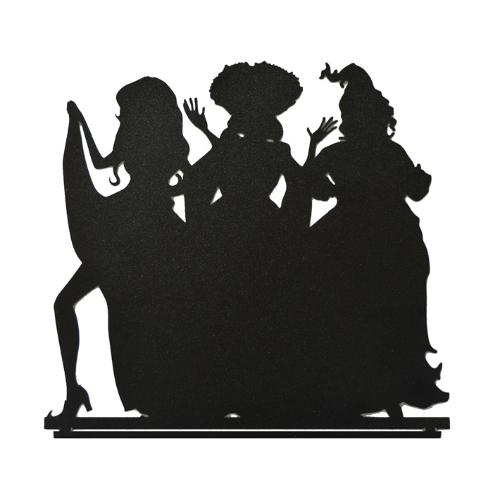 Three Salem Sisters Tabletop Silhouette | Halloween Witch Trio Outline Décor | 9" Metal Standing Sign with Bendable Tab