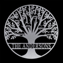12 inch Silver Powder Coat Tree of Life Personalized Family Tree Metal Sign with Hearts – Custom Name & Date – Large Laser Cut Steel Wall Art