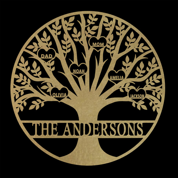 Tree of Life Personalized Family Tree Metal Sign with Hearts – Custom Name & Date – Large Laser Cut Steel Wall Art