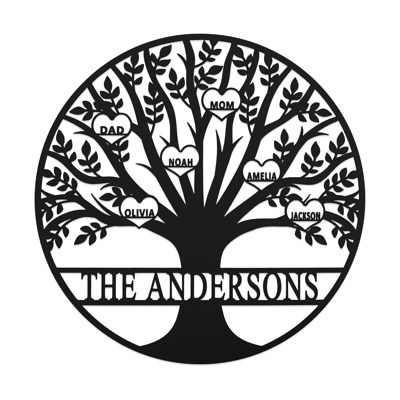 Tree of Life Personalized Family Tree Metal Sign with Hearts – Custom Name & Date – Large Laser Cut Steel Wall Art