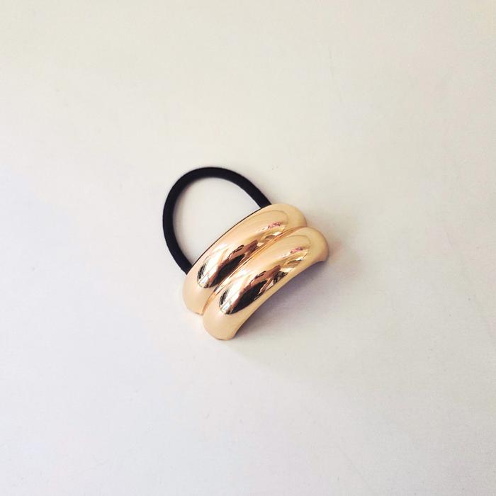 Chunky Gold Metal Hair Tie, Metal Ponytail Holder, Stylish Elastic Hair Accessories, Modern Hair Accessory Gift- Double Cuff