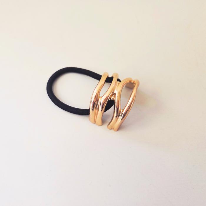 Wave Gold Metal Hair Tie, Metal Ponytail Holder, Stylish Elastic Hair Accessories, Modern Hair Accessory Gift- Double Cuff