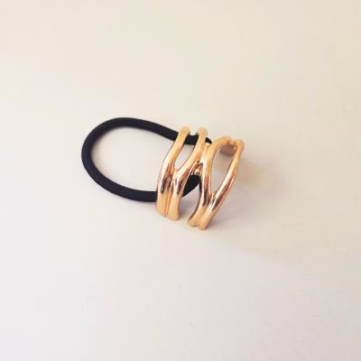 Wave Gold Metal Hair Tie, Metal Ponytail Holder, Stylish Elastic Hair Accessories, Modern Hair Accessory Gift- Double Cuff