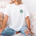  Embroidered Lucky Shamrock T-Shirt | St Patrick's Day Comport Colors Tee | Cute Clover Pocket Embroidery Women's Casual Top