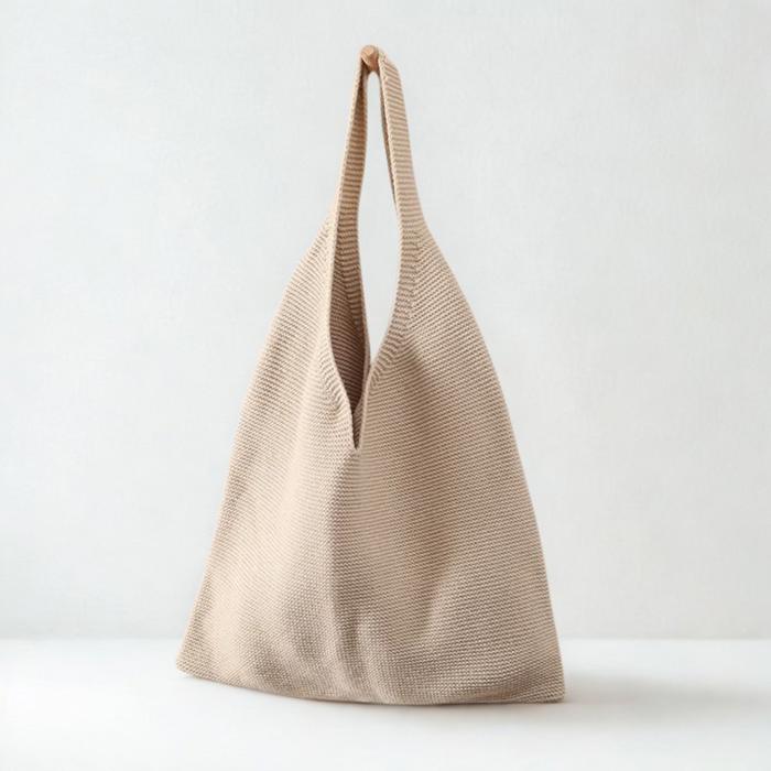 Knitted Shoulder Bag, Minimalist Tote Purse for Women, Casual Everyday Knit Bag, Soft Slouchy Hobo Bag, Neutral Aesthetic, Gift for Her