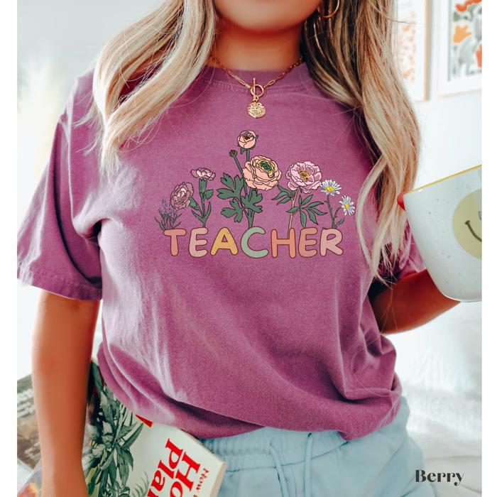 Floral Teacher Shirt by Comfort Colors – Back to School Graphic Tee, Cute Teacher Outfit, Boho Aesthetic Teacher Gift for Women