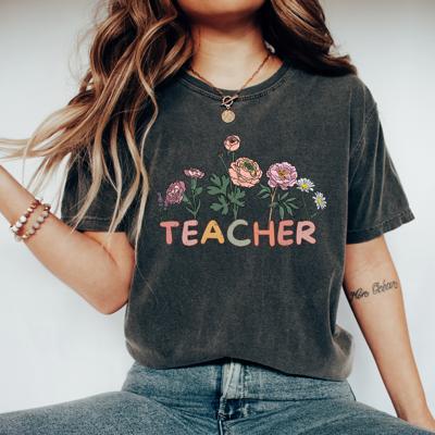 Floral Teacher Shirt by Comfort Colors – Back to School Graphic Tee, Cute Teacher Outfit, Boho Aesthetic Teacher Gift for Women