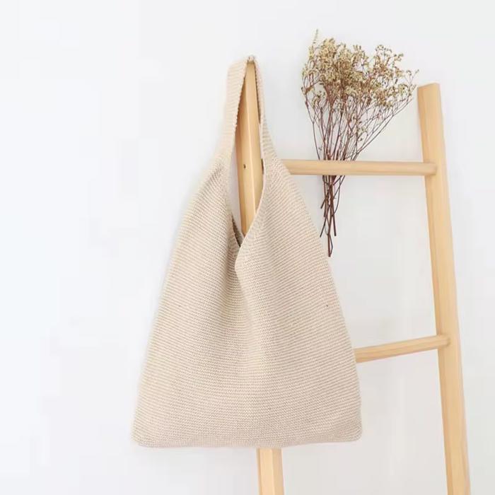 Knitted Shoulder Bag, Minimalist Tote Purse for Women, Casual Everyday Knit Bag, Soft Slouchy Hobo Bag, Neutral Aesthetic, Gift for Her