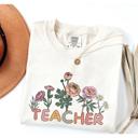  Floral Teacher Shirt by Comfort Colors – Back to School Graphic Tee, Cute Teacher Outfit, Boho Aesthetic Teacher Gift for Women
