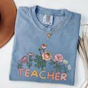  Floral Teacher Shirt by Comfort Colors – Back to School Graphic Tee, Cute Teacher Outfit, Boho Aesthetic Teacher Gift for Women