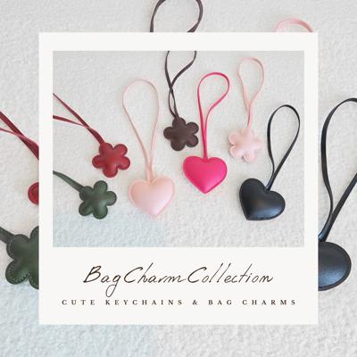 Heart & Flower Leather Fashion Hanging Bag Charm, Cute Purse Accessory with Strap, Aesthetic Tag for Tote, PU Leather Heart Charm keychain