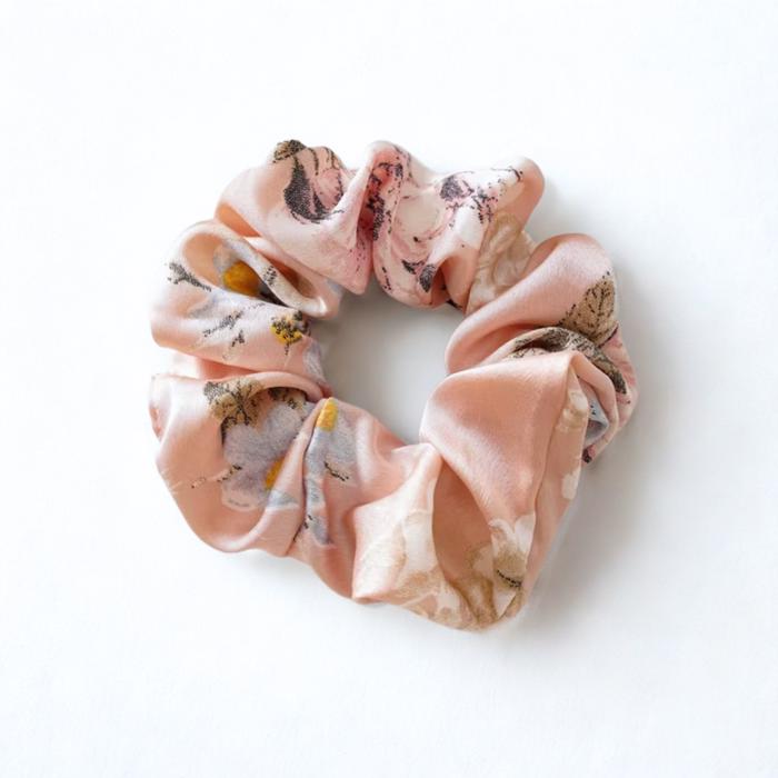 Floral Satin Scrunchie, Large Hair Ties for Women, Ponytail Holder, Elegant Hair Accessory, Bridesmaid Gift, Everyday Scrunchies