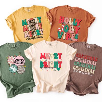 Christmas Graphic Tee Collection – 5 Festive Holiday Designs | Merry & Bright, Holly Jolly, Leopard Bolt, Retro Christmas Vibes | Gift for Her