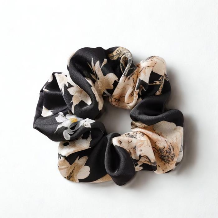 Floral Satin Scrunchie, Large Hair Ties for Women, Ponytail Holder, Elegant Hair Accessory, Bridesmaid Gift, Everyday Scrunchies