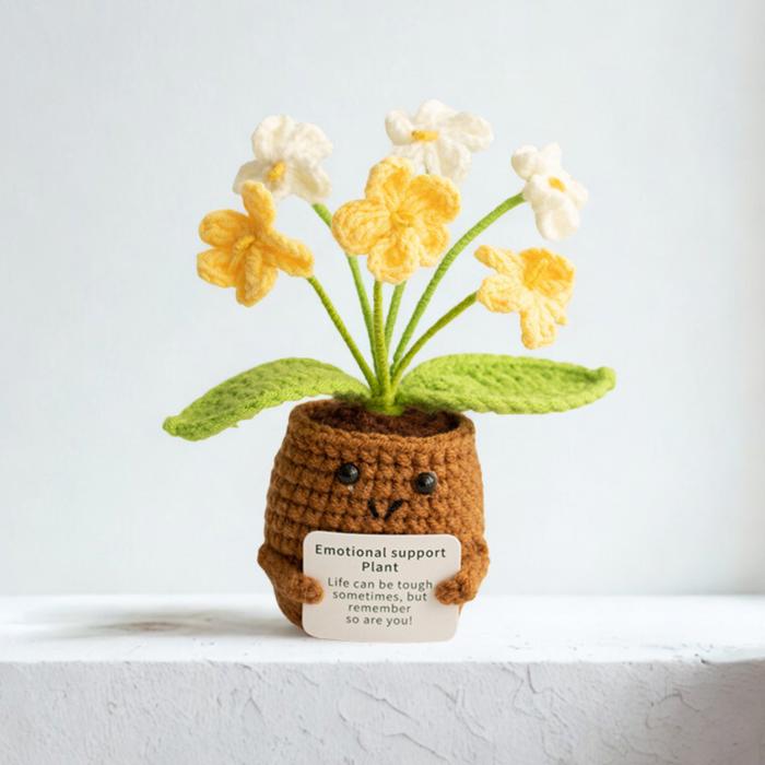 Crochet Flower Hug Pot – Emotional Support Potted Plant with Positive Message, Gift for Mom, Dad, or Teacher, Amigurumi Home Decor