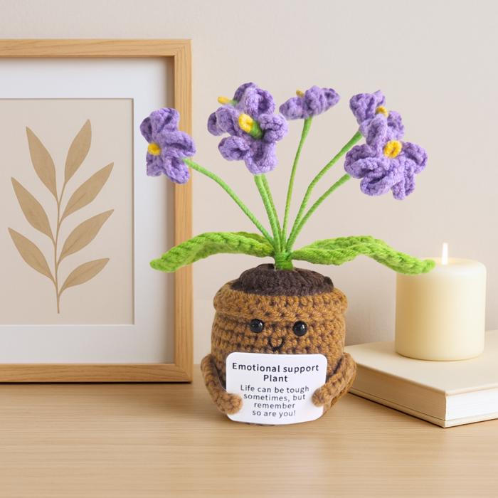Crochet Flower Hug Pot – Emotional Support Potted Plant with Positive Message, Gift for Mom, Dad, or Teacher, Amigurumi Home Decor