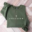  Freedom Cross Christian Sweatshirt – Minimal Faith Crewneck, Comfort Colors Style Cozy Top, Inspirational Gift for Her, Neutral Winter Pullover