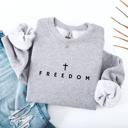  Freedom Cross Christian Sweatshirt – Minimal Faith Crewneck, Comfort Colors Style Cozy Top, Inspirational Gift for Her, Neutral Winter Pullover