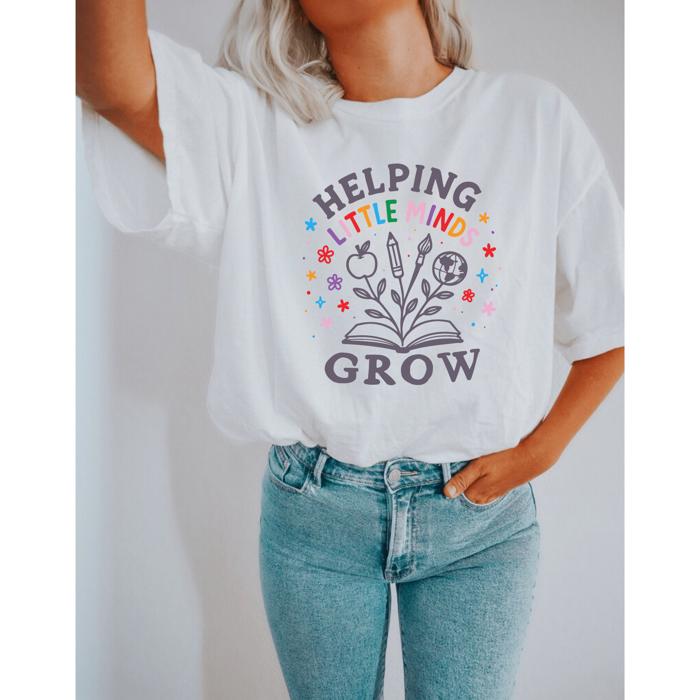 Helping Little Minds Grow Teacher Shirt by Comfort Colors – Back to School Graphic Tee, Teacher Appreciation Gift, Back to School Shirt, Soft Vintage Teacher Tee
