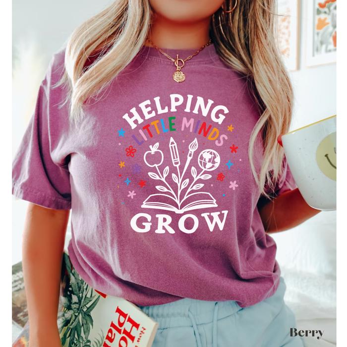 Helping Little Minds Grow Teacher Shirt by Comfort Colors – Back to School Graphic Tee, Teacher Appreciation Gift, Back to School Shirt, Soft Vintage Teacher Tee