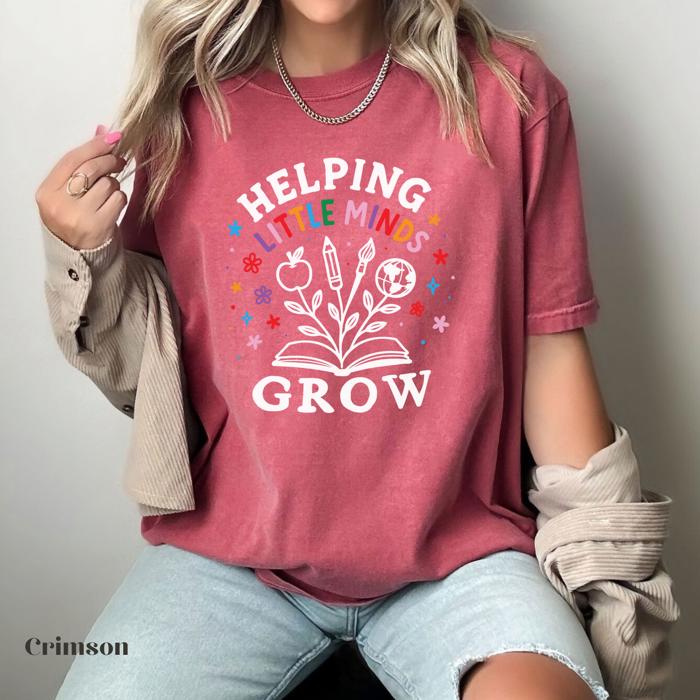 Helping Little Minds Grow Teacher Shirt by Comfort Colors – Back to School Graphic Tee, Teacher Appreciation Gift, Back to School Shirt, Soft Vintage Teacher Tee