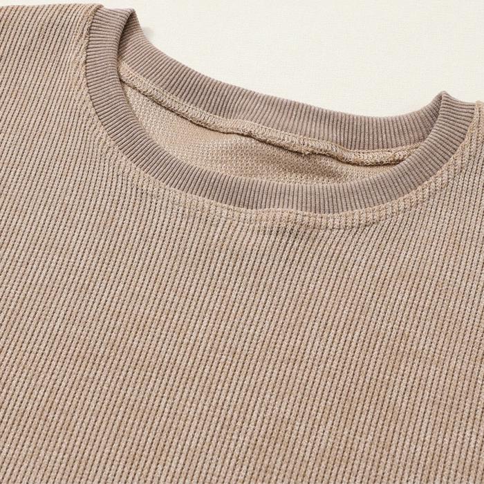 Ribbed Loose Fit Pullover Sweatshirt, Waffle Knit Top, Long Sleeve Relaxed Fit Sweater, Casual Fall Outfit