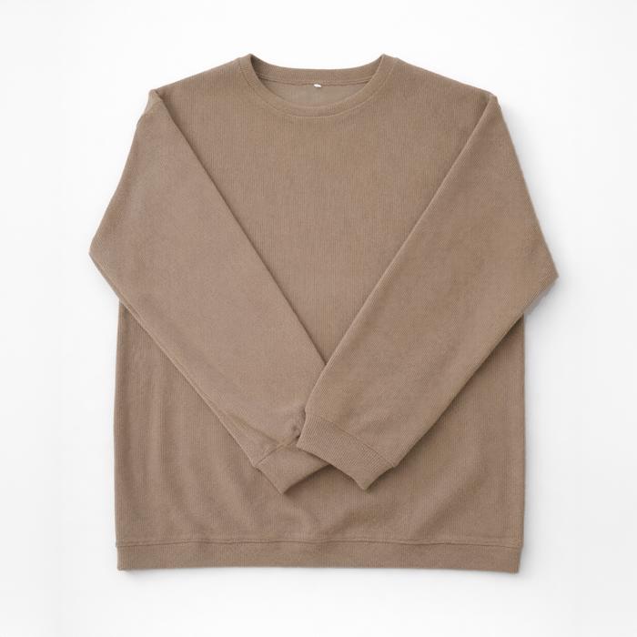 Ribbed Loose Fit Pullover Sweatshirt, Waffle Knit Top, Long Sleeve Relaxed Fit Sweater, Casual Fall Outfit