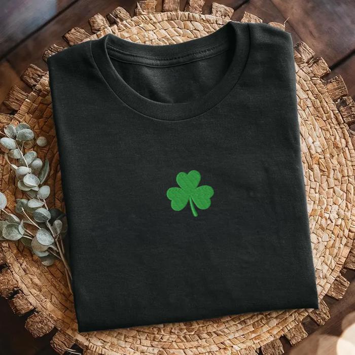 Embroidered Mini Shamrock T-Shirt, Minimalist St. Patrick’s Day Comfort Colors Tee, Dainty Lucky Clover Embroidery, Cute Irish Patrick's Day Gift
