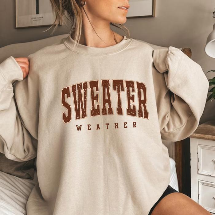 Sweater Weather Graphic Sweatshirt, Cozy Fall Pullover, Retro Autumn Top, Pumpkin Spice Season Outfit, Thanksgiving Shirt, Gift for Her