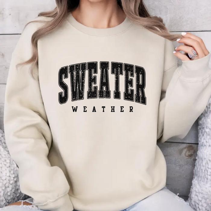 Sweater Weather Graphic Sweatshirt, Cozy Fall Pullover, Retro Autumn Top, Pumpkin Spice Season Outfit, Thanksgiving Shirt, Gift for Her