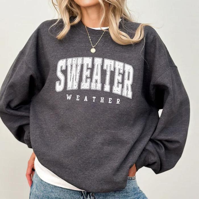 Sweater Weather Graphic Sweatshirt, Cozy Fall Pullover, Retro Autumn Top, Pumpkin Spice Season Outfit, Thanksgiving Shirt, Gift for Her