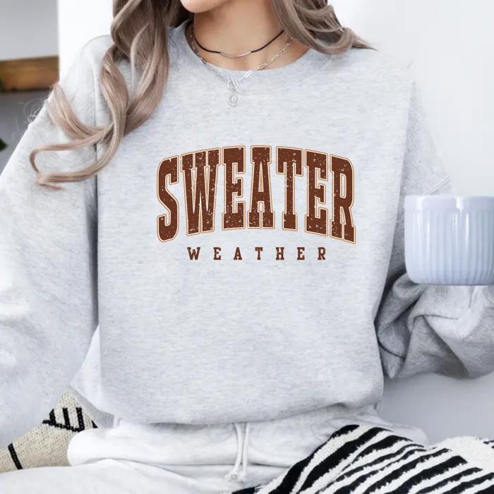 Sweater Weather Graphic Sweatshirt, Cozy Fall Pullover, Retro Autumn Top, Pumpkin Spice Season Outfit, Thanksgiving Shirt, Gift for Her