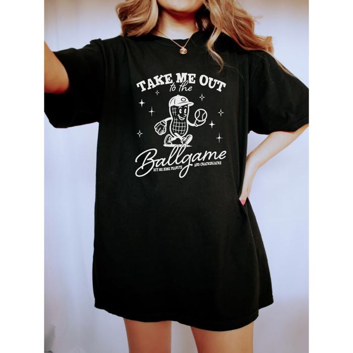Retro Baseball Graphic Tee by Comfort Colors – “Take Me Out to the Ballgame” Shirt, Funny Peanut Mascot, Summer Game Day T-Shirt, Ballpark Outfit for Fans