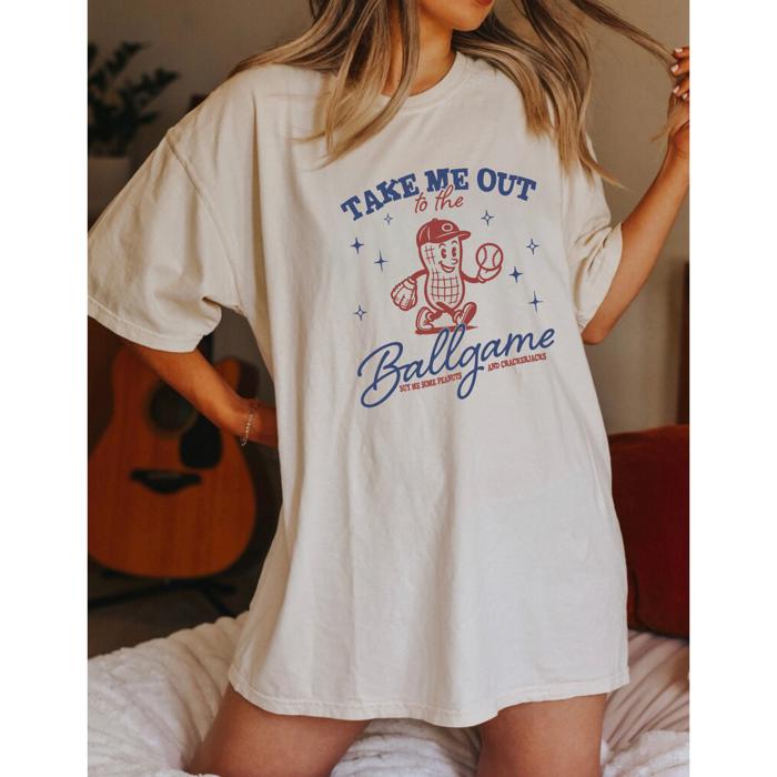 Retro Baseball Graphic Tee by Comfort Colors – “Take Me Out to the Ballgame” Shirt, Funny Peanut Mascot, Summer Game Day T-Shirt, Ballpark Outfit for Fans