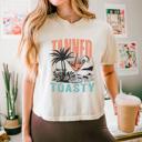  Tanned & Toasty Comfort Colors Crop Top, Coastal Cowgirl Aesthetic – Retro Beach Summer Style, Y2K Beach Graphic T Shirt, Vacation Outfit, Palm Tree Aesthetic, Gift for Her