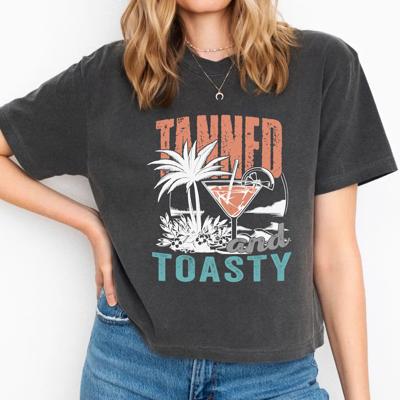 Tanned & Toasty Comfort Colors Crop Top, Coastal Cowgirl Aesthetic – Retro Beach Summer Style, Y2K Beach Graphic T Shirt, Vacation Outfit, Palm Tree Aesthetic, Gift for Her
