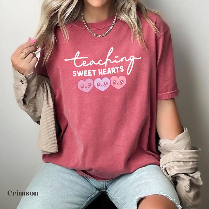 Teaching Sweethearts Retro Valentine Tee By Comfort Colors – Cute Teacher Gift, Kindergarten Teacher Tee
