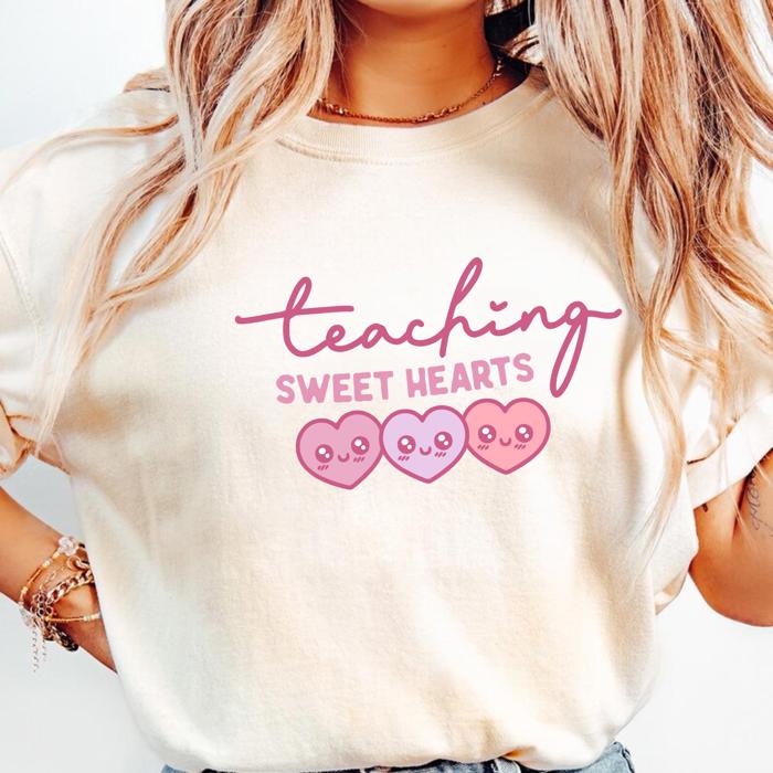 Teaching Sweethearts Retro Valentine Tee By Comfort Colors – Cute Teacher Gift, Kindergarten Teacher Tee