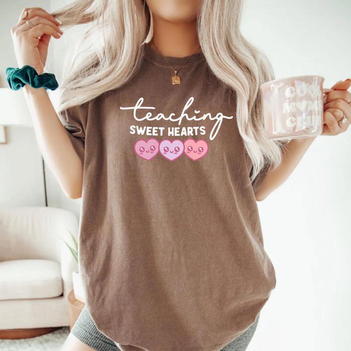 Teaching Sweethearts Retro Valentine Tee By Comfort Colors – Cute Teacher Gift, Kindergarten Teacher Tee