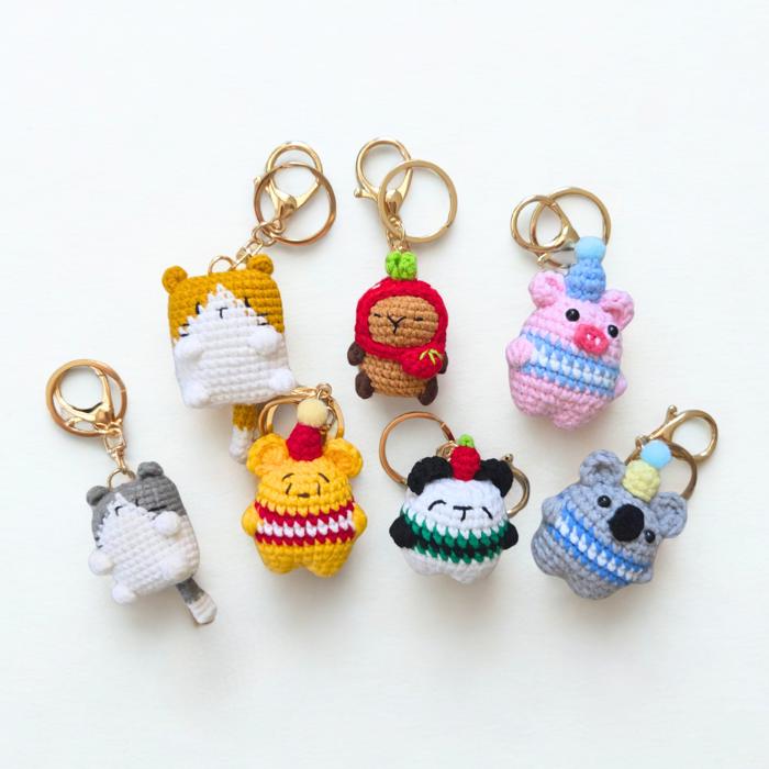 Crochet Animal Keychain Charm, Amigurumi Keychain, Cute Plush Bag Charms, Backpack Charm Gift for Her