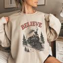  Believe Christmas Train Sweatshirt, Vintage Holiday Crewneck – Polar Express Style Graphic, Cozy Christmas Outfit, Winter Gift for Her